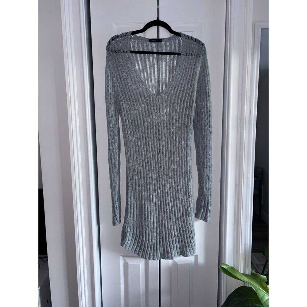 LILBLEU Y2K Vintage Gray Open Knit Swim Cover Up Dress Size Large